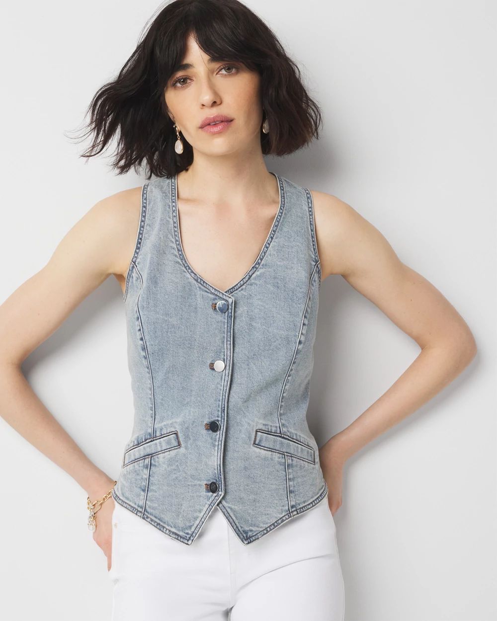商品画像：HangNiFang Men's Casual Denim Cotton Utility Vest Button Up 2